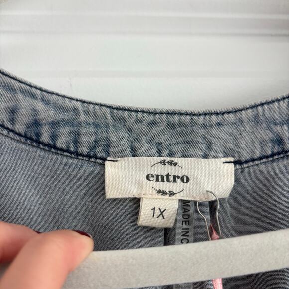 NWT Entro Women’s Sawyer Denim Shirt Dress Sz 1X Chambray Comfy Travel - Picture 15 of 15